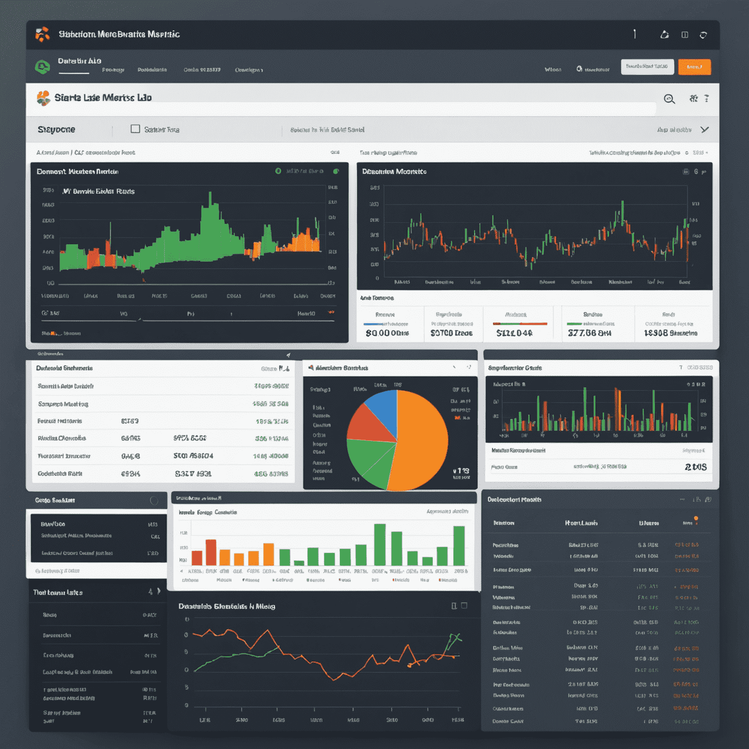 A detailed view of the Station Trade Metrics Lab dashboard showing various performance metrics, including charts for Sharpe ratio, drawdown analysis, and win rate statistics.