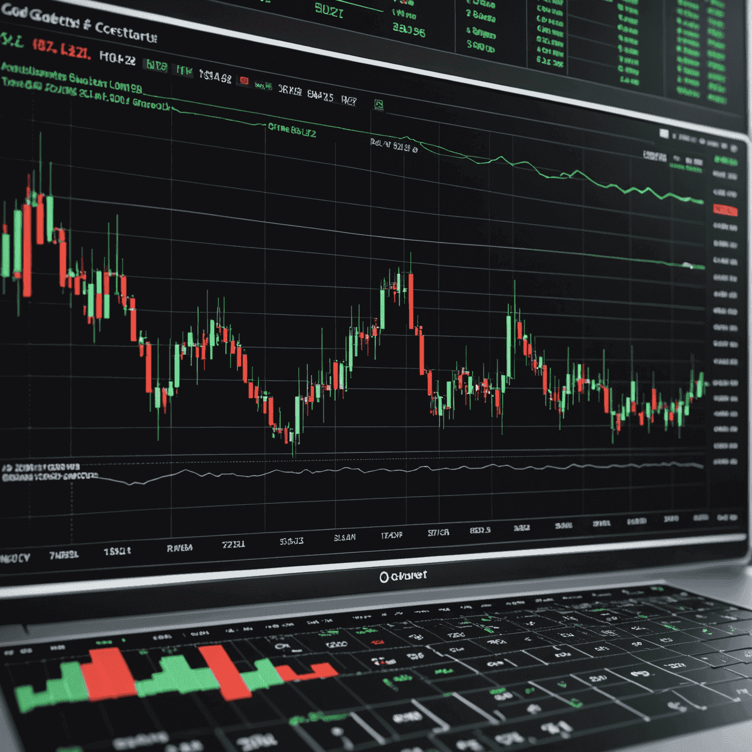 Advanced trading chart with multiple indicators, trend lines, and AI-generated signals overlaid on stock price data